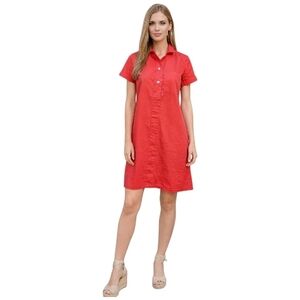 J.Crew Red Short Sleeve Button-Front Cotton Shirt Dress Size XXS.